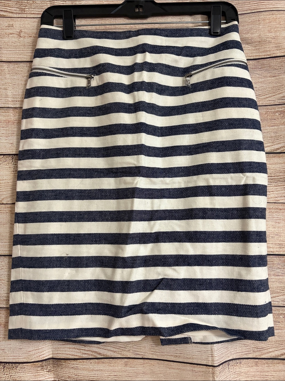 Ann Taylor Striped Navy and White Pencil Skirt
